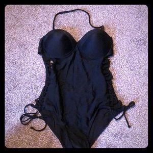 Black lace up swimsuit